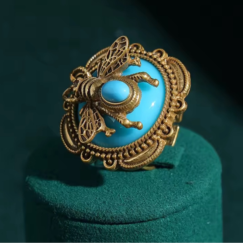 Anthropologie Gold Bee Ring with Turquoise Stone